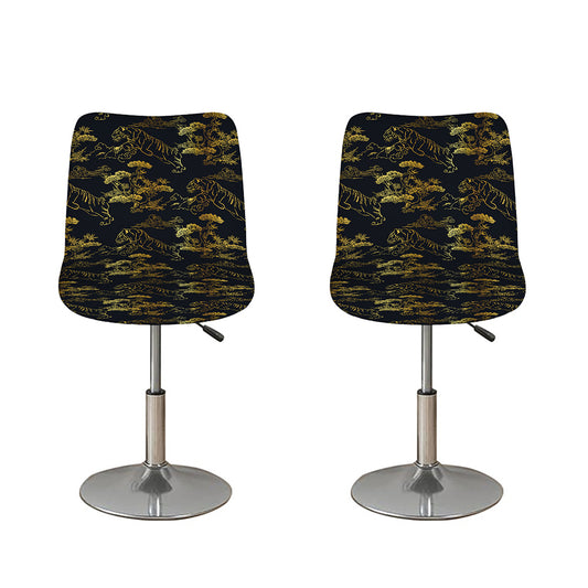 Black And Gold Japanese Tiger Print Bar Stool Covers
