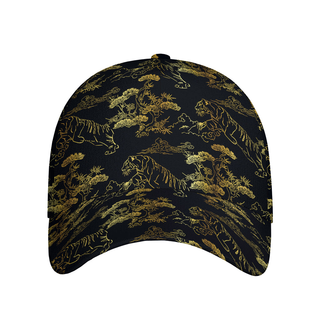 Black And Gold Japanese Tiger Print Baseball Cap