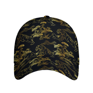 Black And Gold Japanese Tiger Print Baseball Cap