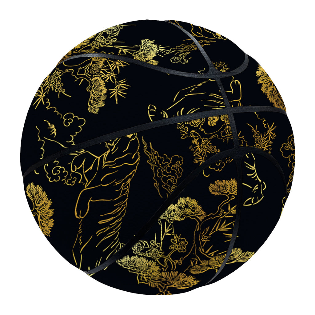 Black And Gold Japanese Tiger Print Basketball
