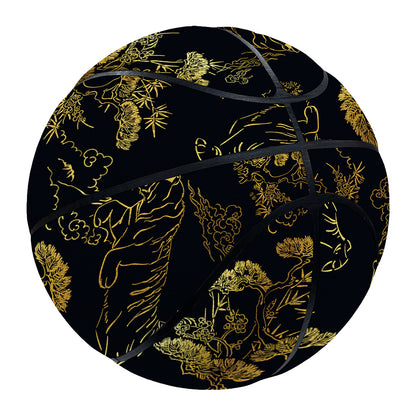 Black And Gold Japanese Tiger Print Basketball