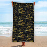 Black And Gold Japanese Tiger Print Beach Towel
