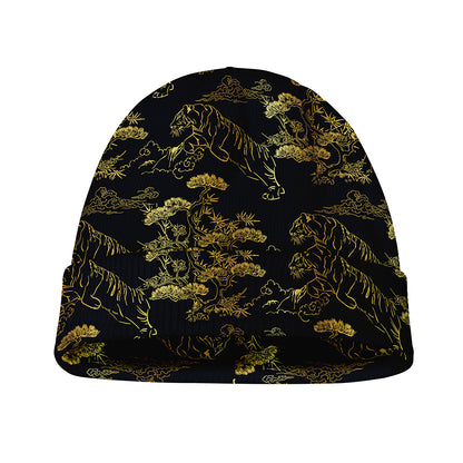 Black And Gold Japanese Tiger Print Beanie