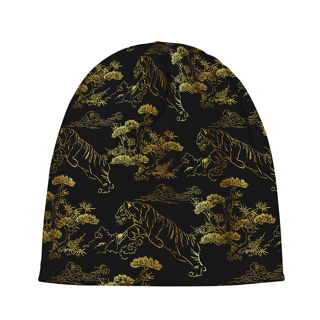 Black And Gold Japanese Tiger Print Beanie