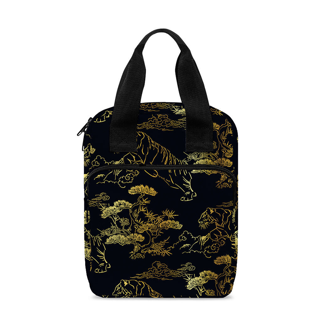 Black And Gold Japanese Tiger Print Bible Tote Bag