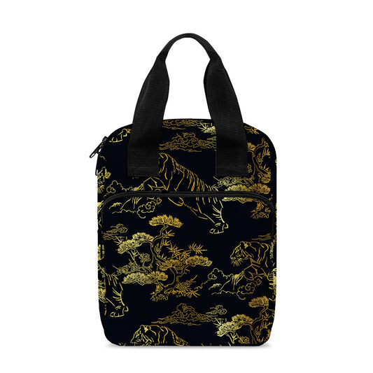 Black And Gold Japanese Tiger Print Bible Tote Bag