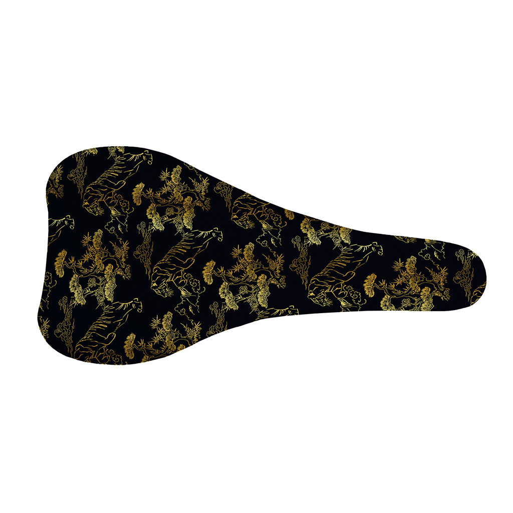 Black And Gold Japanese Tiger Print Bicycle Seat Cover