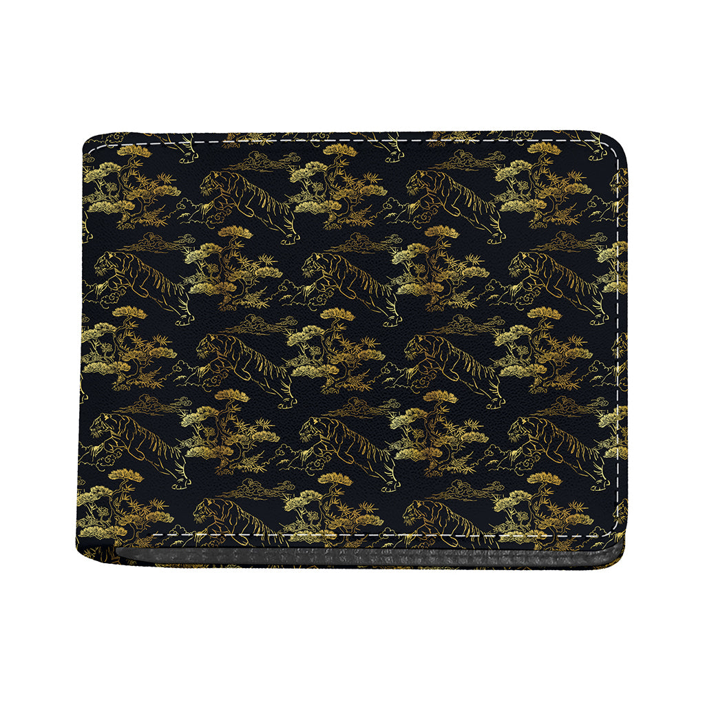 Black And Gold Japanese Tiger Print Bifold Wallet