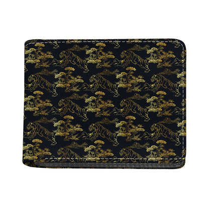 Black And Gold Japanese Tiger Print Bifold Wallet