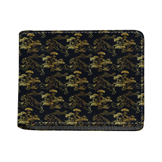 Black And Gold Japanese Tiger Print Bifold Wallet