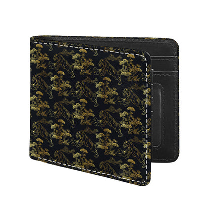Black And Gold Japanese Tiger Print Bifold Wallet