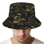 Black And Gold Japanese Tiger Print Bucket Hat