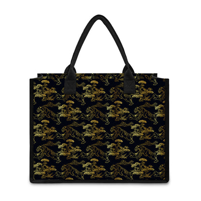 Black And Gold Japanese Tiger Print Canvas Tote Bag