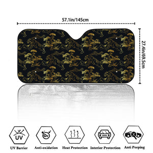 Black And Gold Japanese Tiger Print Car Windshield Sun Shade