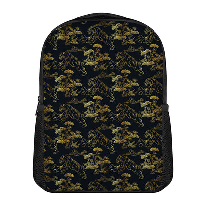Black And Gold Japanese Tiger Print Casual Backpack