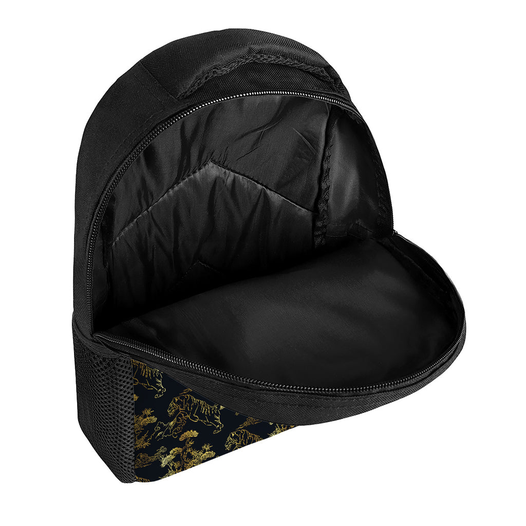 Black And Gold Japanese Tiger Print Casual Backpack