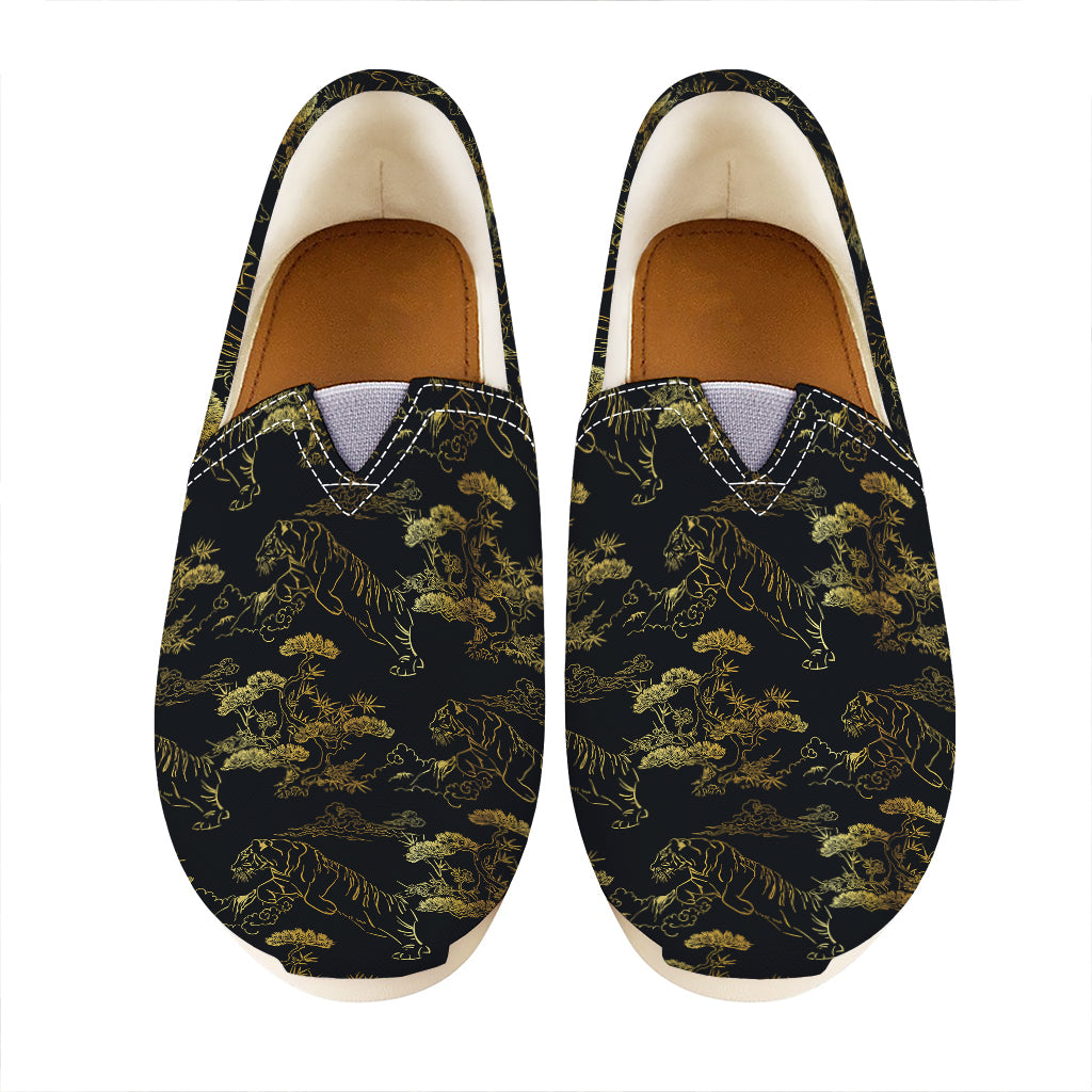Black And Gold Japanese Tiger Print Casual Shoes
