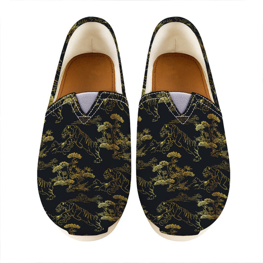 Black And Gold Japanese Tiger Print Casual Shoes