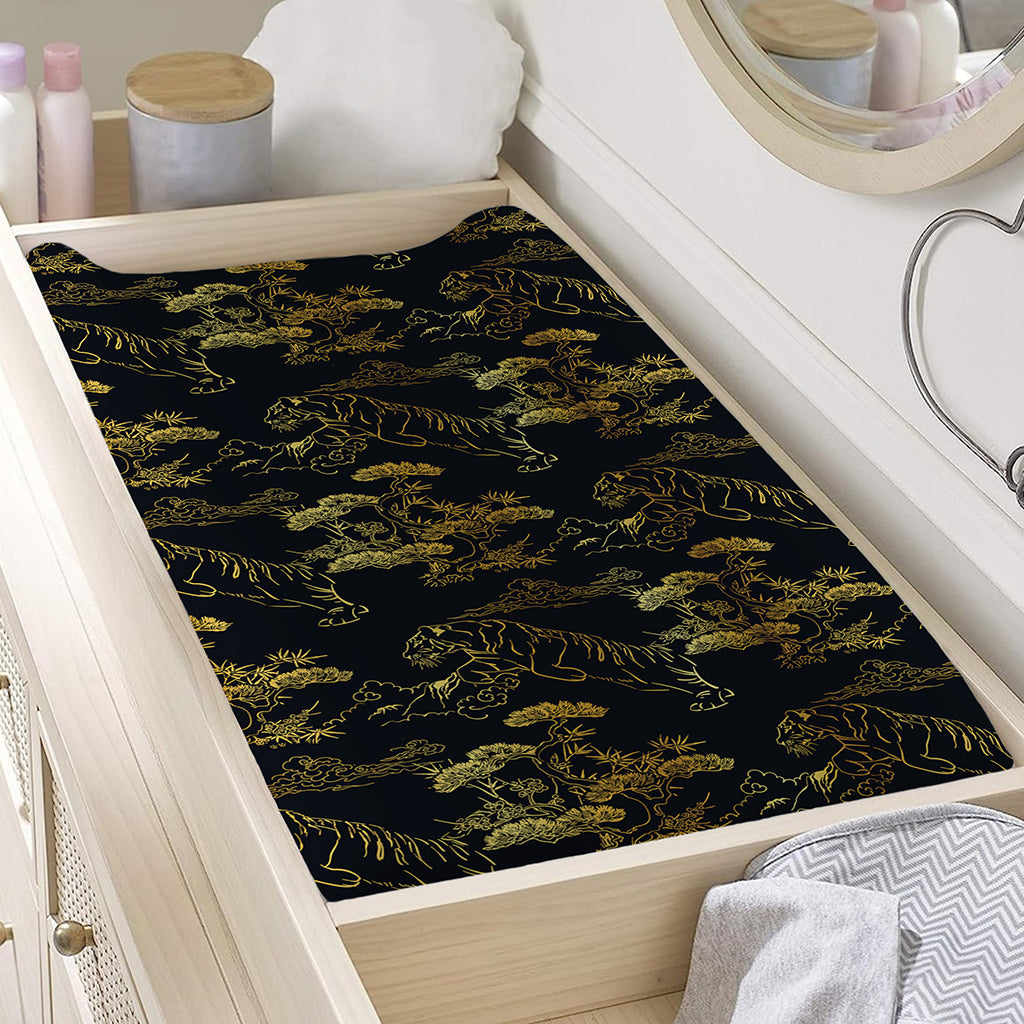 Black And Gold Japanese Tiger Print Changing Pad Cover