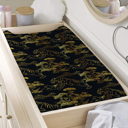 Black And Gold Japanese Tiger Print Changing Pad Cover