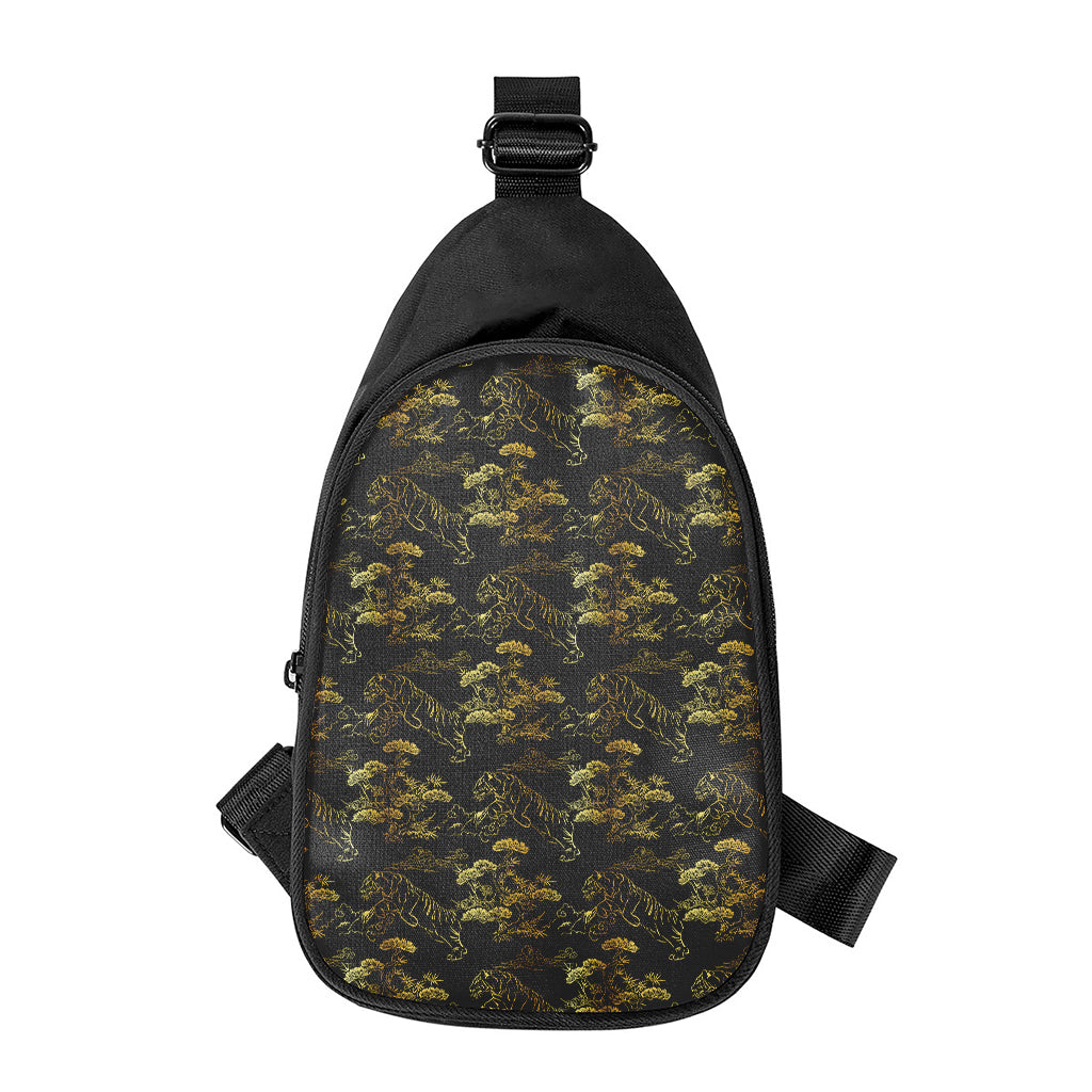 Black And Gold Japanese Tiger Print Chest Bag