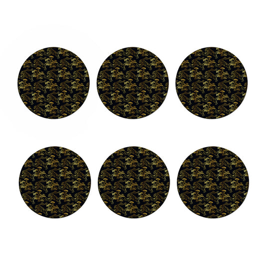 Black And Gold Japanese Tiger Print Coaster Set