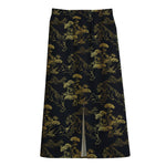 Black And Gold Japanese Tiger Print Cotton Front Slit Maxi Skirt
