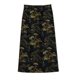 Black And Gold Japanese Tiger Print Cotton Front Slit Maxi Skirt