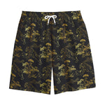 Black And Gold Japanese Tiger Print Cotton Shorts