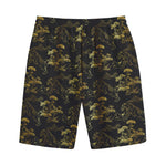 Black And Gold Japanese Tiger Print Cotton Shorts