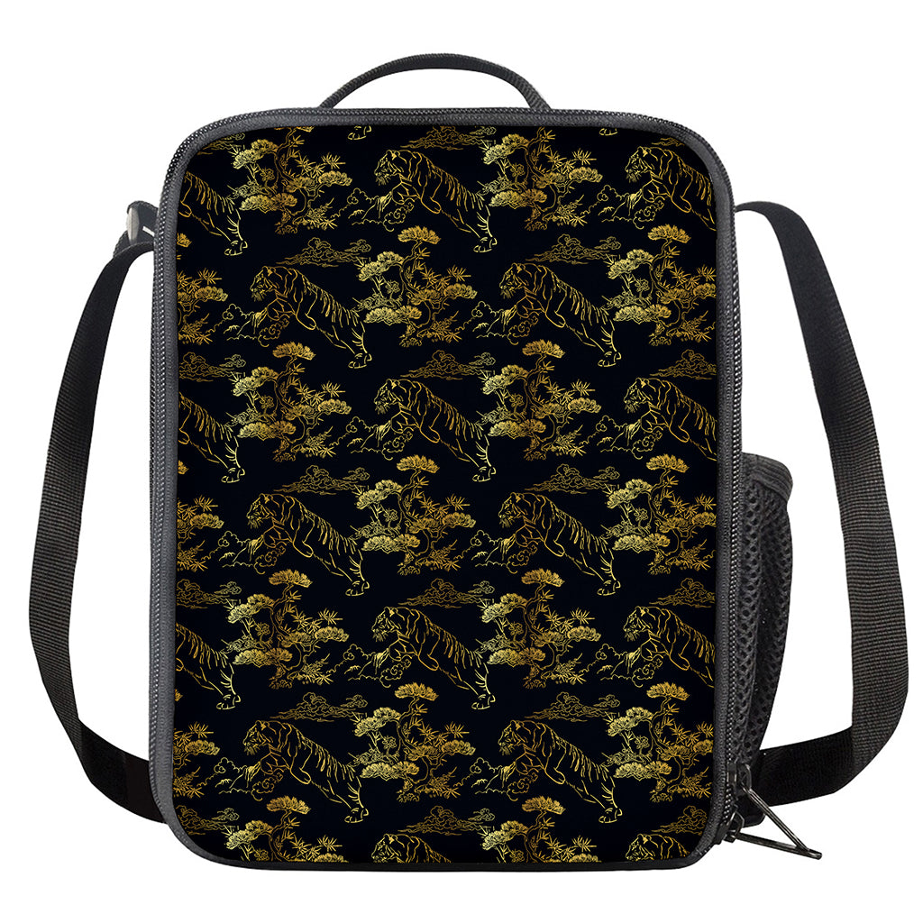 Black And Gold Japanese Tiger Print Crossbody Lunch Bag