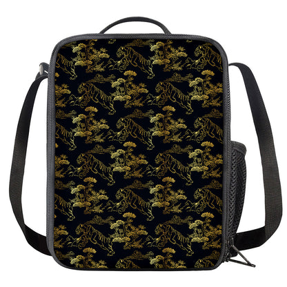 Black And Gold Japanese Tiger Print Crossbody Lunch Bag