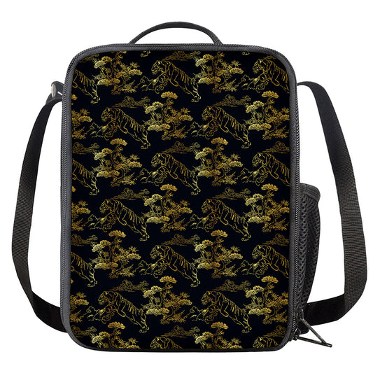 Black And Gold Japanese Tiger Print Crossbody Lunch Bag