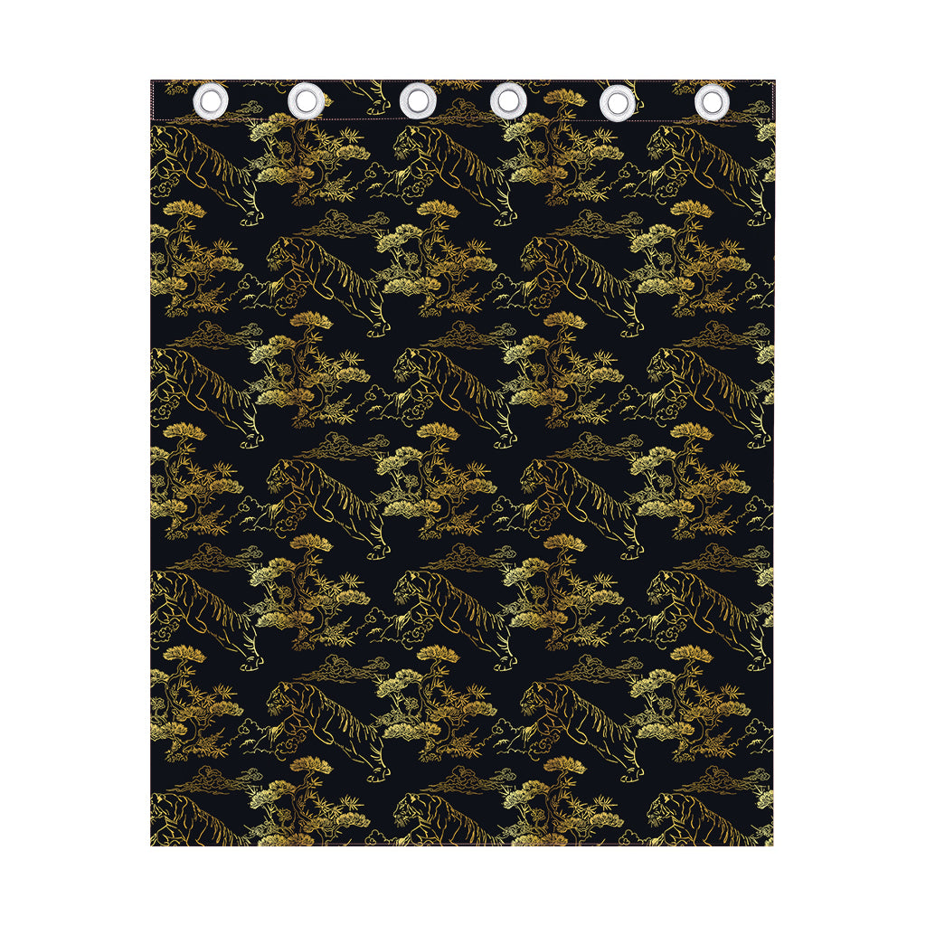 Black And Gold Japanese Tiger Print Curtain