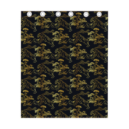Black And Gold Japanese Tiger Print Curtain