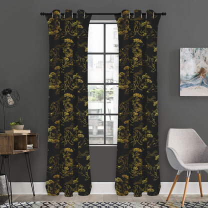 Black And Gold Japanese Tiger Print Curtain
