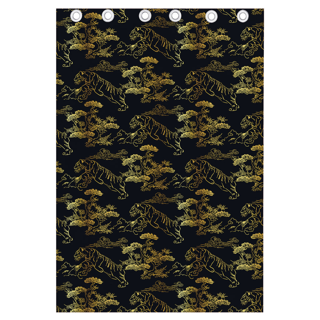 Black And Gold Japanese Tiger Print Curtain