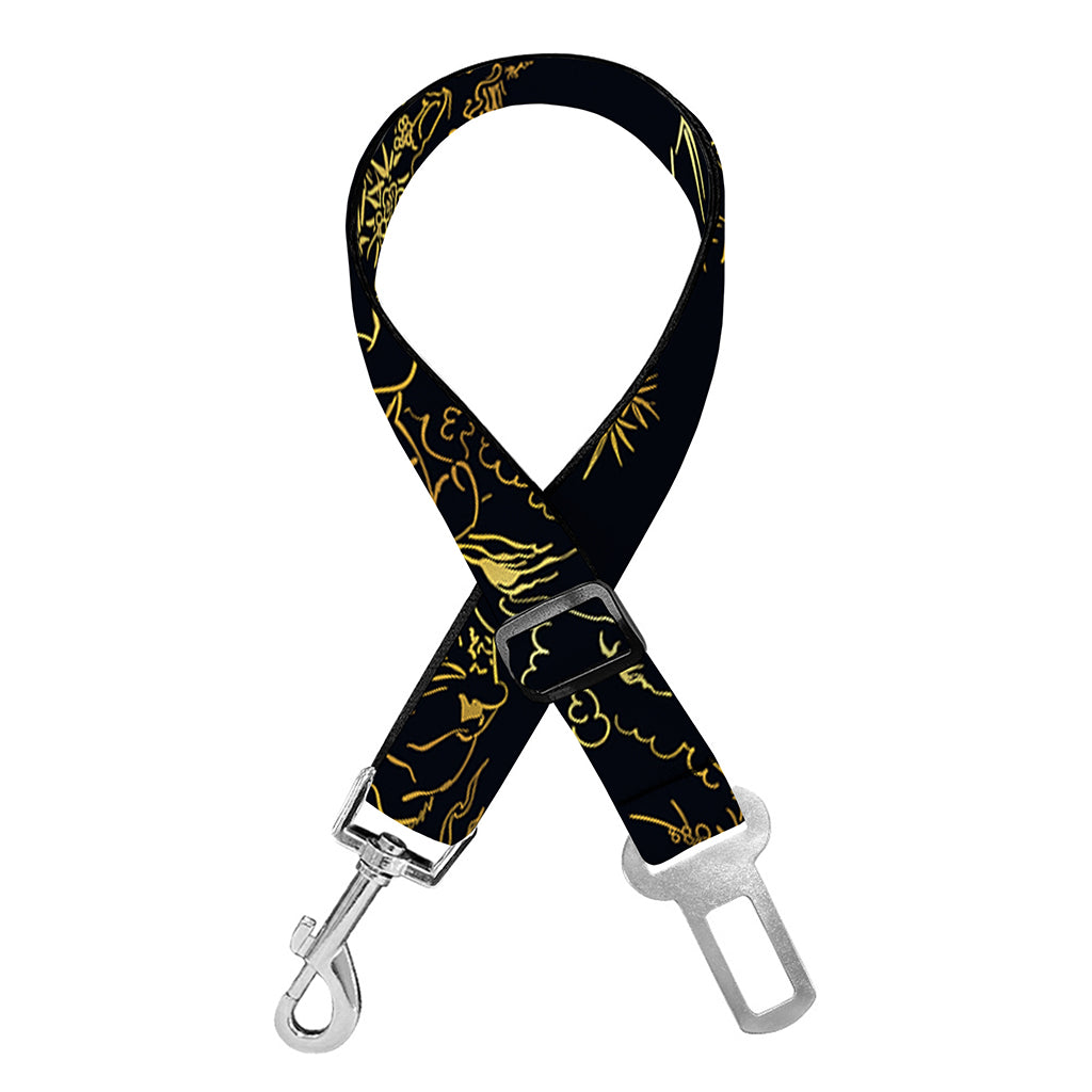 Black And Gold Japanese Tiger Print Dog Seat Belt