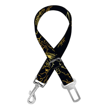 Black And Gold Japanese Tiger Print Dog Seat Belt