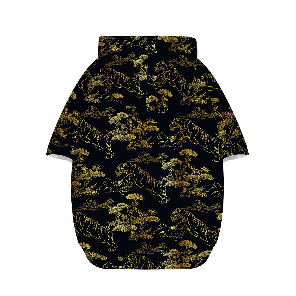 Black And Gold Japanese Tiger Print Dog Zip Up Hoodie