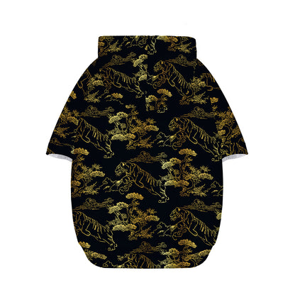 Black And Gold Japanese Tiger Print Dog Zip Up Hoodie