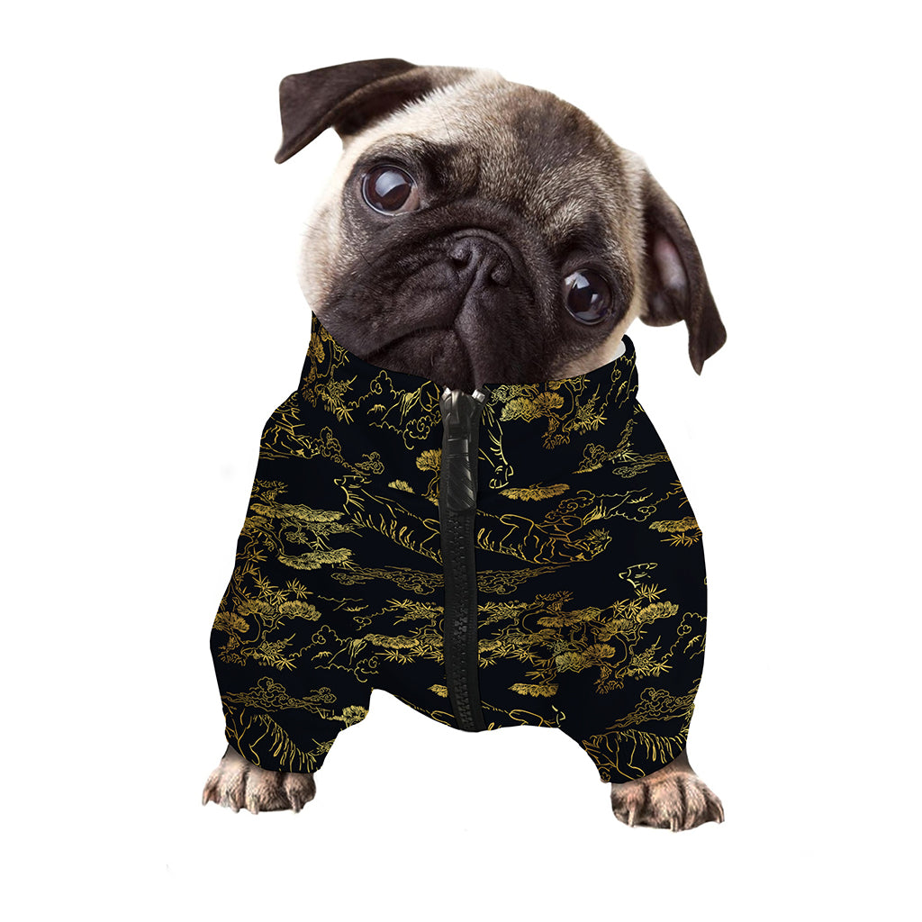 Black And Gold Japanese Tiger Print Dog Zip Up Jacket