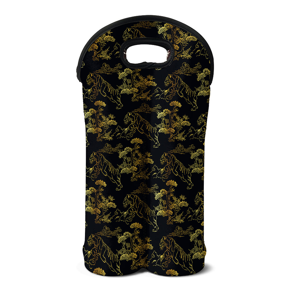 Black And Gold Japanese Tiger Print Double Neoprene Wine Tote