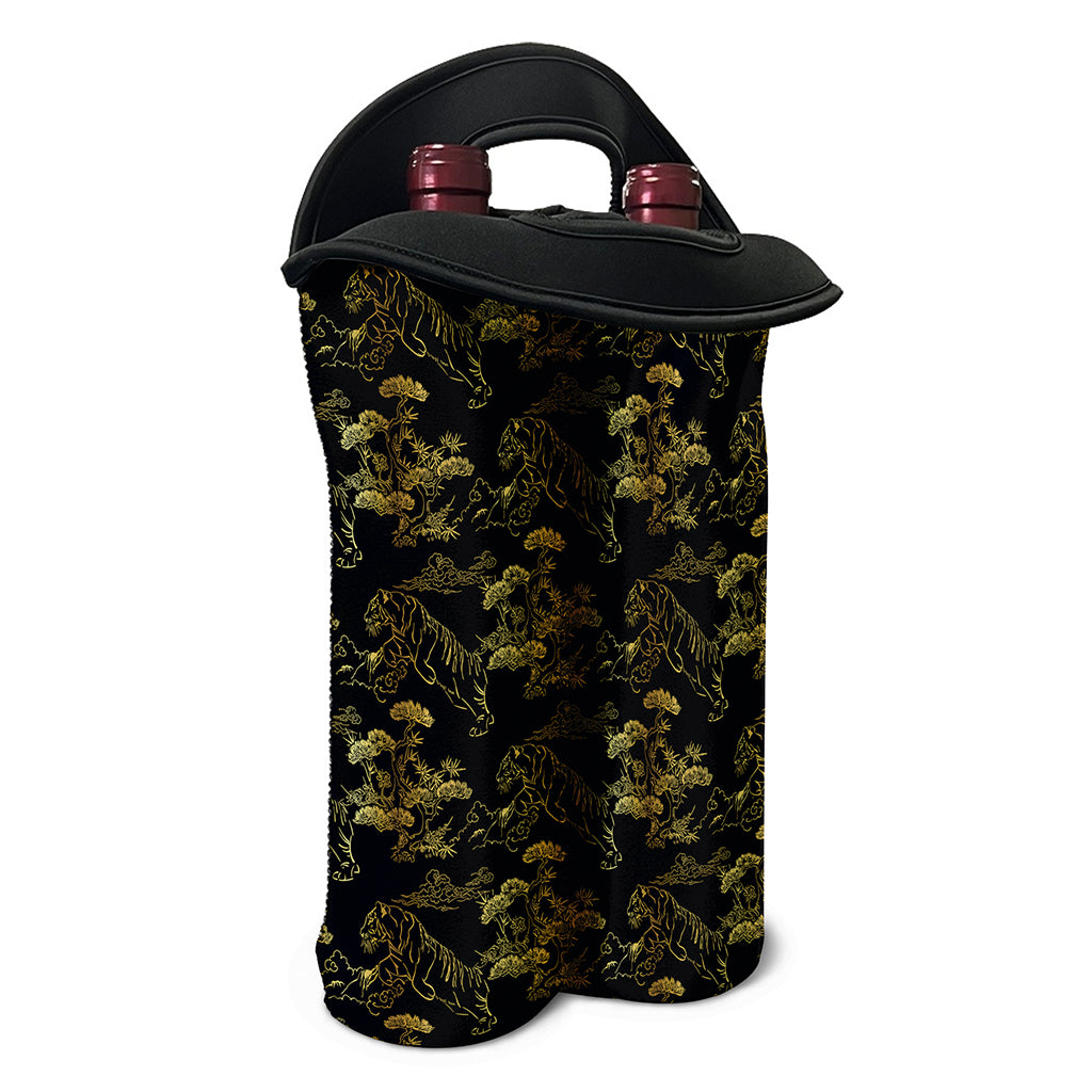 Black And Gold Japanese Tiger Print Double Neoprene Wine Tote