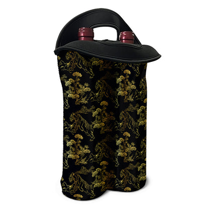 Black And Gold Japanese Tiger Print Double Neoprene Wine Tote