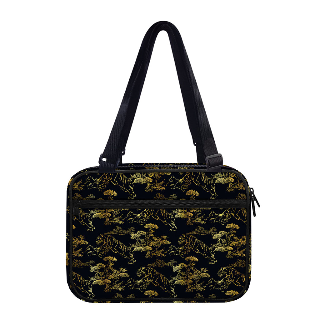 Black And Gold Japanese Tiger Print Double Strap Bible Bag