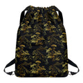 Black And Gold Japanese Tiger Print Drawstring Backpack