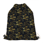 Black And Gold Japanese Tiger Print Drawstring Bag