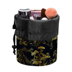 Black And Gold Japanese Tiger Print Drawstring Makeup Bag