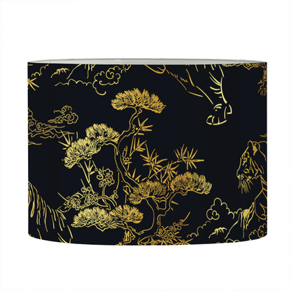 Black And Gold Japanese Tiger Print Drum Lamp Shade